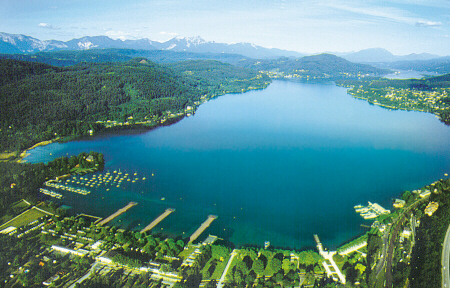 View on the lake of Woerth and the mountains